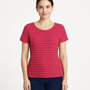 Cato Red Textured Ruffle  Boho Chic Blouse Sz Lg